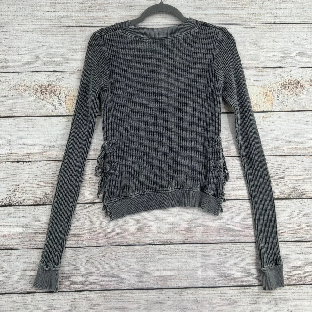 Free People FP One Thermal Top Women XS Gray Waffle Knit High Low Boho